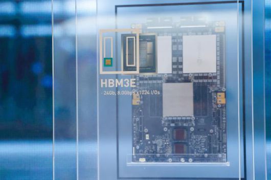 SK hynix’s HBM3E high-bandwidth memory is displayed at CES 2026, Las Vegas/ Yonhap