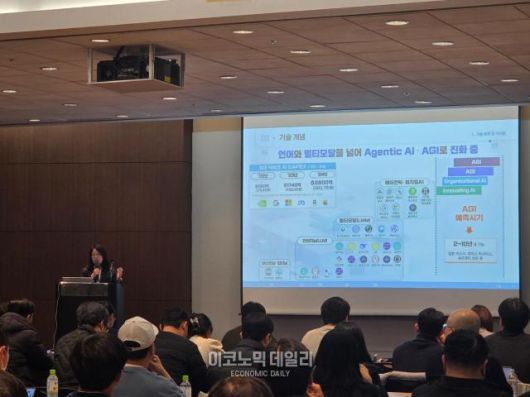 장은정 정보통신기획평가원 AI·디지털융합단 단장이 인공지능 분야를 설명하고 있다. [사진=류청빛 기자]