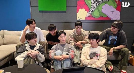 This photo captured from Weverse live show Korean superstar BTS gathered around to talk about their upcoming 5th studio album "ARIRANG"