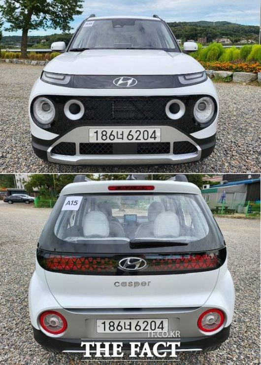 캐스퍼의 차체 길이는 3595mm, 폭과 높이는 각각 1595mm, 1575mm로 동급 모델과 비슷한 수준이다. 캐스퍼의 전·후면 모습.