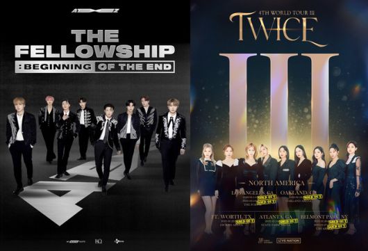 에이티즈와 트와이스가 월드투어에 나서는 가운데 전 회차 전석 매진시켰다. /KQ엔터, JYP엔터 제공