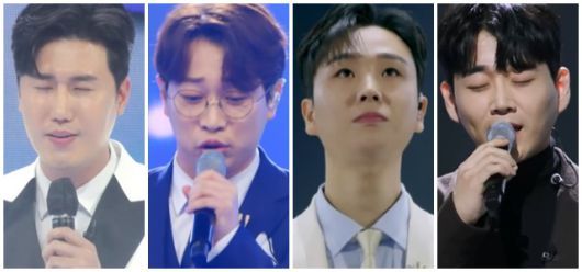 오디션프로 도전자들은 자신들이 선곡하는 노래에 삶의 반환점을 맞이하게 해준 분들에게 보답할만한 특별한 의미를 부여하고 싶어한다. 사진 왼쪽부터 신성 안성훈 송민준 황영웅. /'불타는 트롯맨', '미스터트롯2'