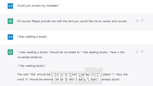 챗GPT는 영어 문장에서 틀린 부분을 고쳐준다./오픈AI 캡처