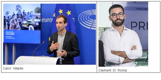 <제3회 힌츠페터 국제보도상 특집부문 수상자>- 특집부문(Award for Features) <중앙아프리카공화국 내 러시아의 소프트파워(Russian Soft Power in The CAR)>수상자 캐롤 발라드(Carol Valade)와 클레망 디 로마(Clement Di Roma).