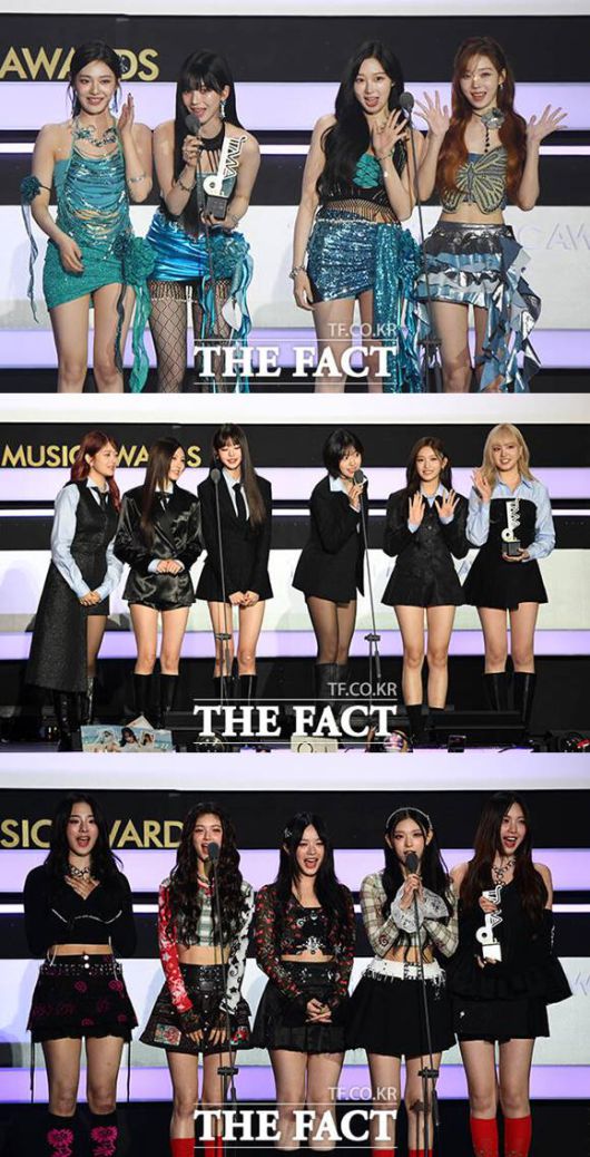 그룹 에스파, 아이브, 뉴진스(위에서부터 차례대로)가 '2023 더팩트 뮤직 어워즈'를 빛냈다. /인천남동체육관=장윤석 인턴기자