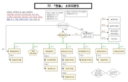 한솔그룹 소유지분도. /공정위 제공