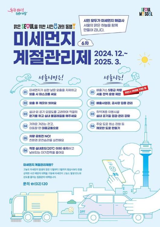 구로구는 미세먼지 계절관리제 추진을 위해 수송, 난방, 사업장, 노출 저감 4개 분야에 대한 대책을 마련했다고 11일 밝혔다. 서울시 '제6차 미세먼지 계절관리제' 홍보 포스터. /서울시