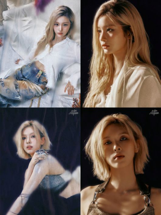 그룹 엔믹스의 설윤(위)과 배이는 밝은 갈색의 헤어 스타일과 몽환적인 눈빛으로 신비로운 매력을 완성했다. /JYP엔터테인먼트