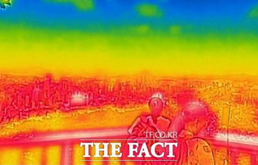 서울 지역에 오존주의보가 내려진 날 열화상 카메라로 촬영한 서울 시내가 붉게 보이고 있다. 열화상 카메라로 촬영한 사진은 온도가 높을수록 붉은색, 낮을수록 푸른색을 나타낸다. 2024.06.06. /뉴시스