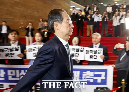 지난 24일 2025년도 제1회 추가경정예산안에 대한 시정연설을 위해 서울 여의도 국회를 방문한 한덕수 대통령 권한대행 국무총리. /박헌우 기자