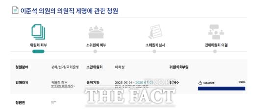 이준석 개혁신당 의원직 제명을 요구하는 국민청원이 엿새 만에 40만 명을 돌파했다. /국회전자청원 갈무리