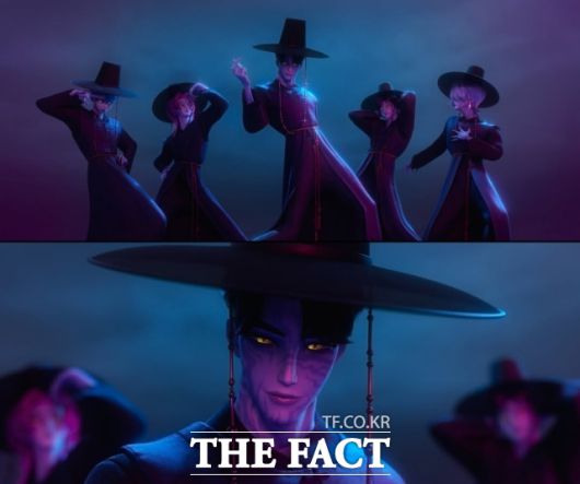 '케이팝 데몬 헌터스'에 등장하는 저승사자 모티브 아이돌 그룹 사자 보이즈. /소니애니메이션 소셜미디어