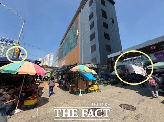 제기동역 아이파크는 1호선 제기동역과 도보 1~2분 거리다. 동그라미 친 곳은 제기동역 2번 출구(왼쪽)와 제기동역 아이파크다. /공미나 기자