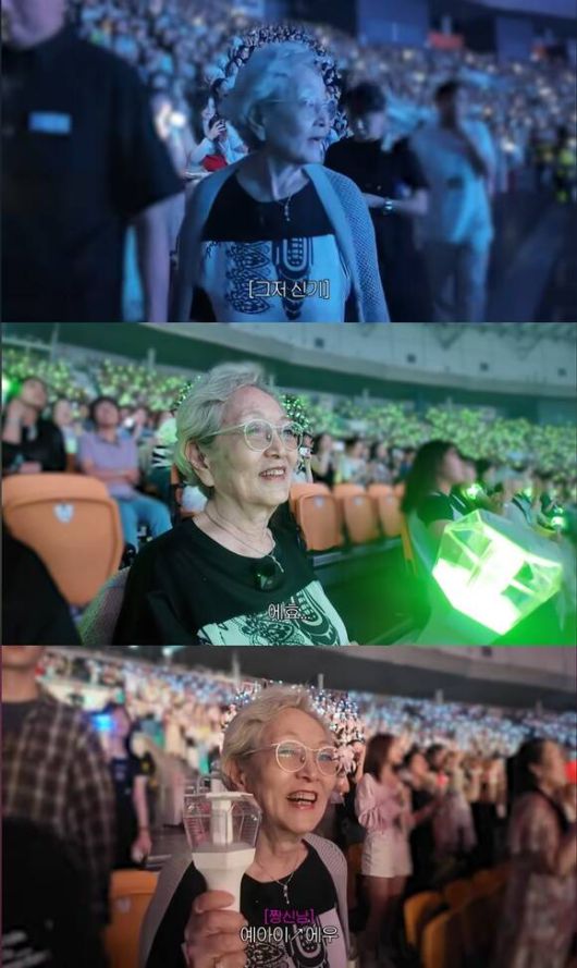 배우 김영옥이 최근 유튜브 채널을 통해 그룹 몬스타엑스의 콘서트 현장을 찾은 모습을 전했다. /유튜브 영상 캡처