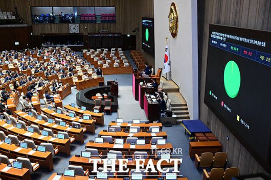 윤석열 전 대통령 등에 의한 내란·외환 행위의 진상규명을 위한 특별검사 임명 등에 관한 법률 일부개정법률안(대안)에 대한 수정안이 가결되고 있다.