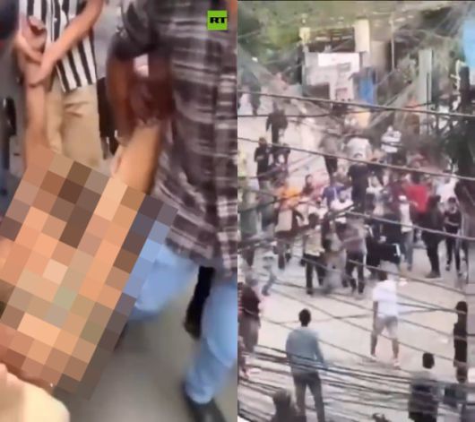 네팔 재무장관이 속옷 차림으로 시위대에 끌려가고 있다. /SNS 갈무리