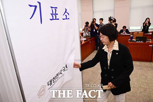 투표 참여하는 추미애 위원장.