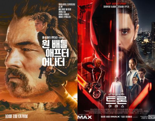 할리우드 블록버스터 '원 배틀 애프터 어나더'(왼쪽)와 '트론: 아레스'가 올 추석 연휴 극장가를 더욱 풍성하게 채운다. /작품 포스터
