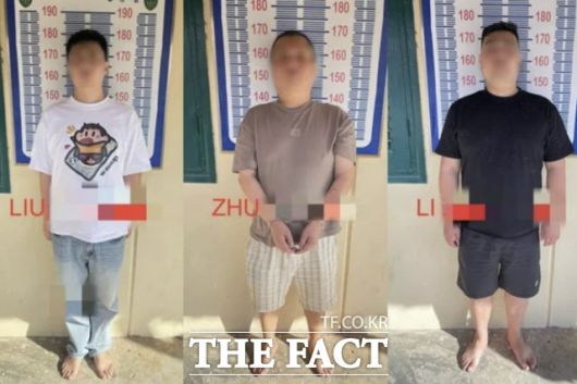 한국인 대학생 박 모 씨(22) 살인 혐의로 기소된 중국인 용의자 3명. /캄보디아 경찰청