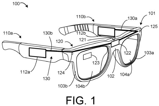 양방향, 다중 배터리 충전 및 방전을 포함하는 한 쌍의 스마트 안경을 개략적으로 보여주는 도면(BIDIRECTIONAL BATTERY CHARGING AND DISCHARGING, US 18/262669)