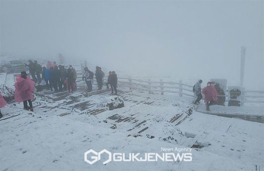그제 한라산에 첫눈이 내린 가운데 산지에는 대설주의보가 내려졌다.[사진=독자제공]