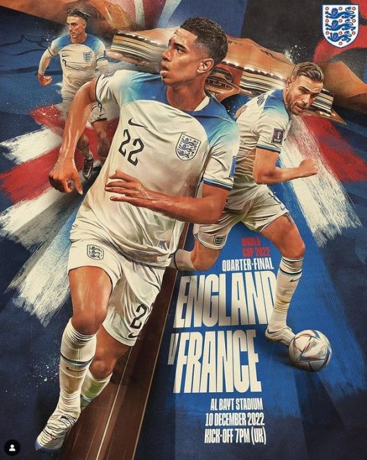 '2022 FIFA 카타르 월드컵' 잉글랜드 대 프랑스의 토너먼트 8강 경기 / 사진=잉글랜드 축구협회 SNS