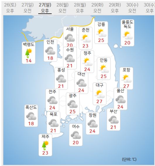 27일 날씨 (사진=기상청 제공)