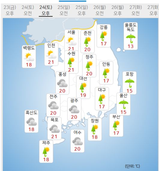 24일 날씨 (사진=기상청 제공)