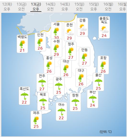 13일 날씨 (사진=기상청 제공)