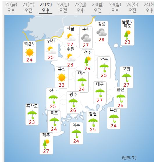 21일 날씨 (사진=기상청 제공)