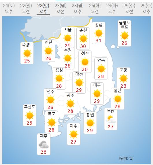 22일 날씨 (사진=기상청 제공)