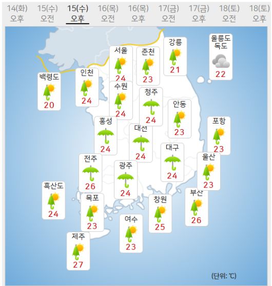 15일 날씨 (사진=기상청 제공)