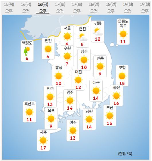 16일 날씨 (사진=기상청 제공)