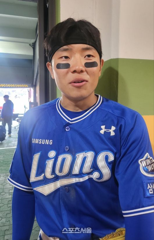 삼성 김지찬이 24일 KT에 개막 2연승을 달성한 후 인터뷰를 하고 있다. 수원=김민규기자 kmg@sportsseoul.com