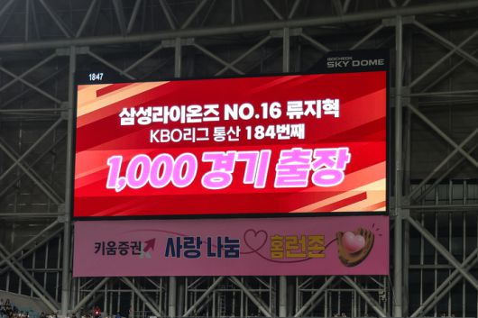 삼성 류지혁이 21일 고척스카이돔에서 열린 2025 KBO리그 키움전에서 통산 1000경기 출장 기록을 달성했다. 사진 | 삼성 라이온즈