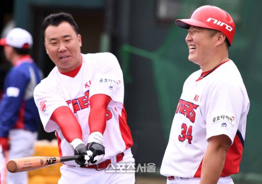 선수시절 이범호 감독과 최형우의 모습. 오키나와 | 스포츠서울 DB