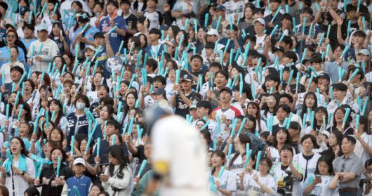 1일 창원NC파크에서 열린 2025 KBO리그 한화와 NC의 경기에서 1루 쪽 NC 팬들이 응원하고 있다. 사진 | 창원=연합뉴스