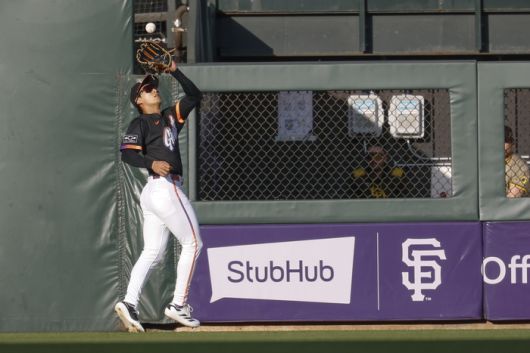 샌프란시스코 이정후가 4일(한국시간) 미국 캘리포니아주 샌프란시스코 오라클 파크에서 열린 2025 메이저리그(ML) 샌디에이고전에서 뜬공을 처리하고 있다. 사진 | 샌프란시스코=EPA연합뉴스