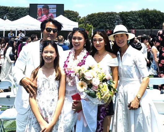 박찬호-박리혜 부부와 세 딸. 왼쪽부터 박찬호, 삼녀 혜린, 장녀 애린, 차녀 세린, 부인 박리혜