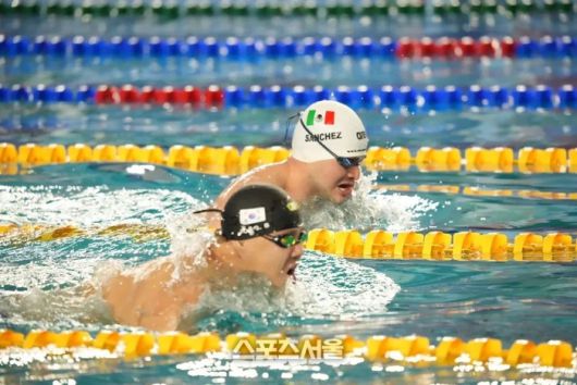 장애인수영팀 조기성 선수가 금빛 메달을 향한 질주를 하고 있다. 제공=용인시