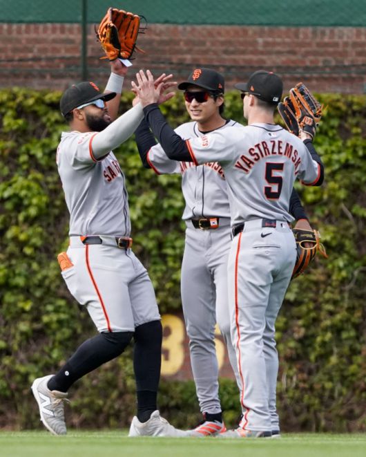Heliot Ramos, Jung Hoo Lee, Mike Yastrzemski. 연합외신
