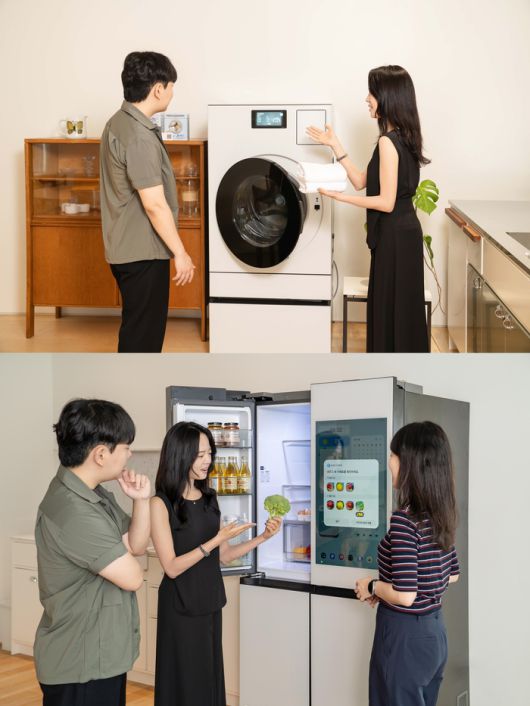 (위부터) 일체형 세탁건조기 ‘비스포크 AI 콤보’와 ‘비스포크 AI 하이브리드 키친핏 맥스’. 사진 | 삼성전자