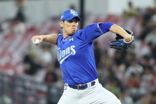 삼성 김재윤이 광주-기아 챔피언스 필드에서 열린 2025 KBO리그 KIA전에서 역투하고 있다. 사진 | 삼성 라이온즈