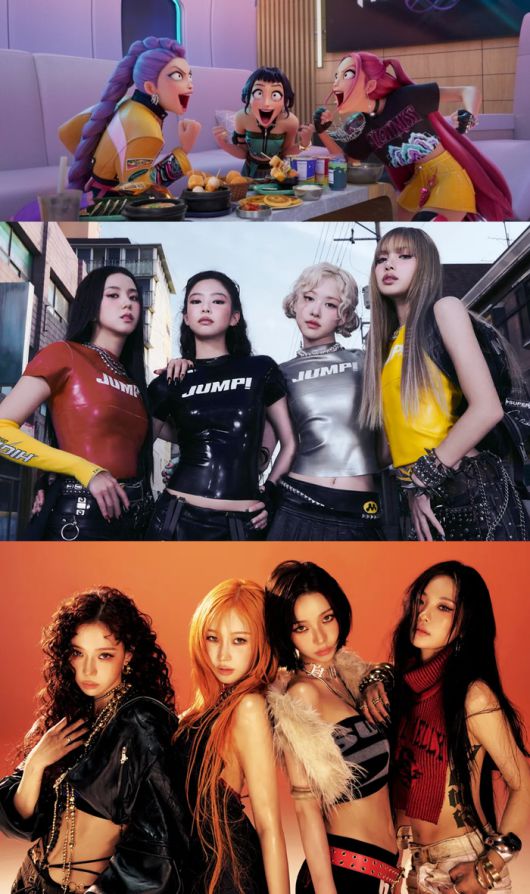 ‘케이팝 데몬 헌터스’ 헌트릭스, 블랙핑크, 에스파. 사진| 넷플릭스, YG엔터테인먼트, SM엔터테인먼트