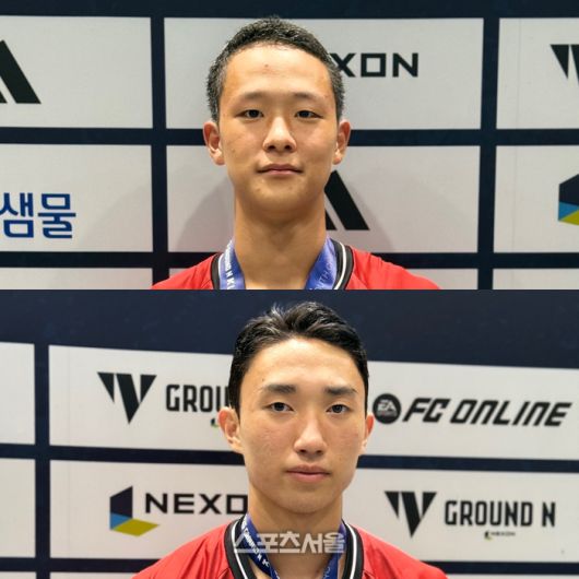 부산 아이파크 개성고 공격수 이호진(위)과 수비수 권준성.천안 | 정다워 기자
