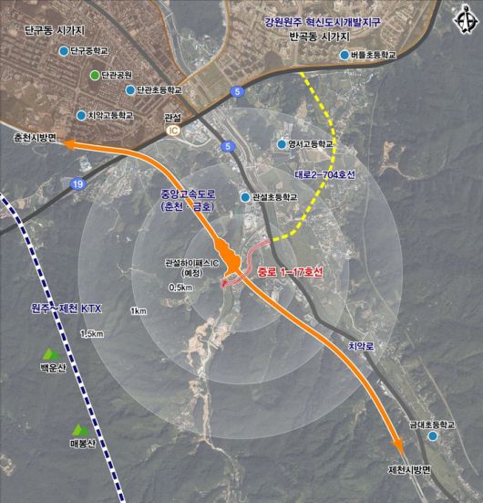 관설 IC 위치도.  사진|원주시청