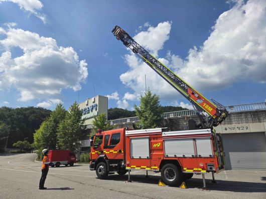 경사로 운전능력 배양훈련.  사진|홍천소방서