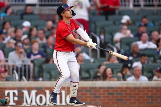 애틀랜타 김하성이 5일(한국시간) 미국 조지아주 애틀랜타 트루이스트 파크에서 열린 2025 메이저리그(ML) 시애틀과 홈 경기에서 타격에 임하고 있다. 사진 | Imagn Images 연합뉴스