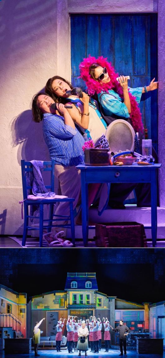 (위부터) 뮤지컬 ‘맘마미아’, ‘미세스 다웃파이어’ 주요 장면. 사진 | 신시컴퍼니, 샘컴퍼니