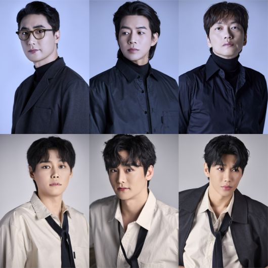 연극 ‘튜링머신’의 두 번째 시즌에는 (왼쪽 위부터)  ‘앨런 튜링’ 역 이승주·이상윤·이동휘와 ‘미카엘 로스’ ‘휴 알렉산더’ ‘아놀드 머레이’ 역 이휘종·최정우·문유강이 출연한다. 사진 | 크리에이티브테이블 석영